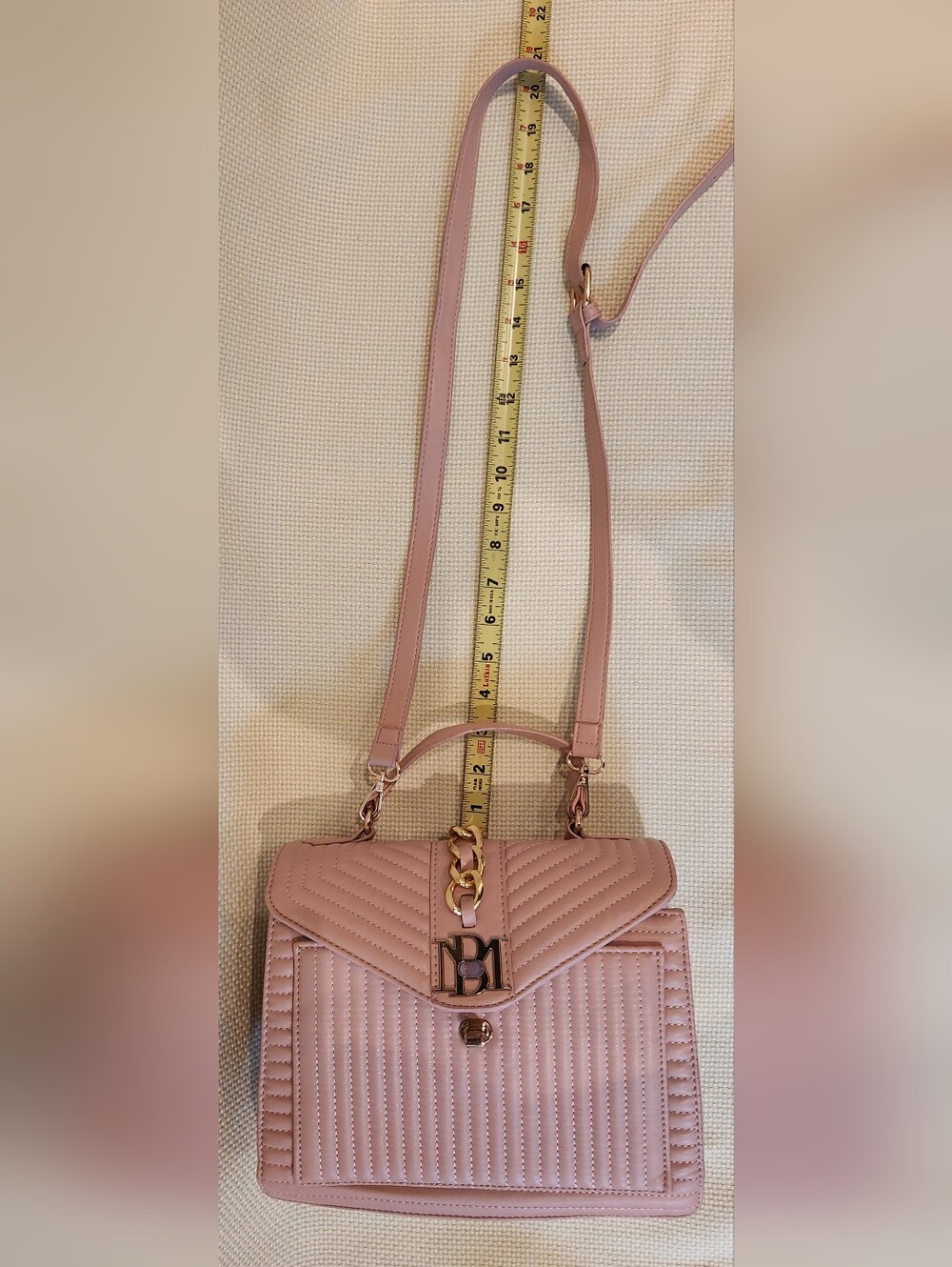 Badgley Mischka Blush Pink Quilted Crossbody Bag Flap Top Handle BM Logo - Picture 9 of 16